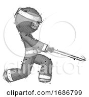 Poster, Art Print Of Sketch Ninja Warrior Man With Ninja Sword Katana Slicing Or Striking Something