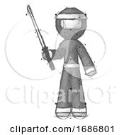 Sketch Ninja Warrior Man Standing Up With Ninja Sword Katana