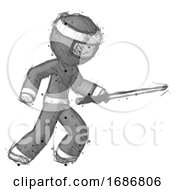 Poster, Art Print Of Sketch Ninja Warrior Man Stabbing With Ninja Sword Katana