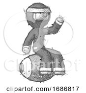 Poster, Art Print Of Sketch Ninja Warrior Man Sitting On Giant Football