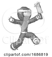 Poster, Art Print Of Sketch Ninja Warrior Man Psycho Running With Meat Cleaver