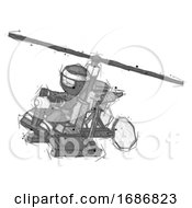 Poster, Art Print Of Sketch Ninja Warrior Man Flying In Gyrocopter Front Side Angle Top View
