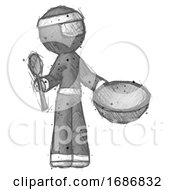 Sketch Ninja Warrior Man With Empty Bowl And Spoon Ready To Make Something