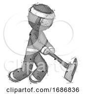 Poster, Art Print Of Sketch Ninja Warrior Man Striking With A Firefighters Ax