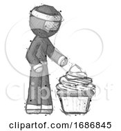 Poster, Art Print Of Sketch Ninja Warrior Man With Giant Cupcake Dessert