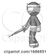 Poster, Art Print Of Sketch Ninja Warrior Man With Sword Walking Confidently