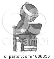 Poster, Art Print Of Sketch Ninja Warrior Man Using Laptop Computer While Sitting In Chair Angled Right