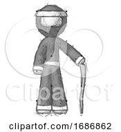 Sketch Ninja Warrior Man Standing With Hiking Stick