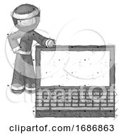 Poster, Art Print Of Sketch Ninja Warrior Man Beside Large Laptop Computer Leaning Against It