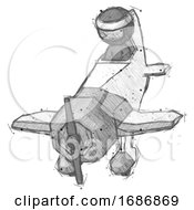 Poster, Art Print Of Sketch Ninja Warrior Man In Geebee Stunt Plane Descending Front Angle View