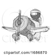 Poster, Art Print Of Sketch Ninja Warrior Man Flying In Geebee Stunt Plane Viewed From Below