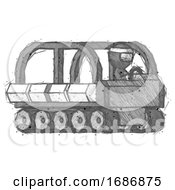 Poster, Art Print Of Sketch Ninja Warrior Man Driving Amphibious Tracked Vehicle Side Angle View