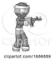 Poster, Art Print Of Sketch Ninja Warrior Man Shooting Automatic Assault Weapon