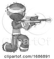 Poster, Art Print Of Sketch Ninja Warrior Man Kneeling Shooting Sniper Rifle