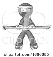 Sketch Ninja Warrior Man Bo Staff Kung Fu Defense Pose