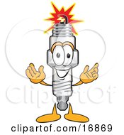 Clipart Picture Of A Spark Plug Mascot Cartoon Character Welcoming With Open Arms by Mascot Junction #COLLC16869-0015