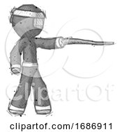 Sketch Ninja Warrior Man Pointing With Hiking Stick