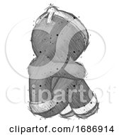 Poster, Art Print Of Sketch Ninja Warrior Man Sitting With Head Down Back View Facing Right