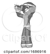 Poster, Art Print Of Sketch Ninja Warrior Man Looking Through Binoculars To The Left