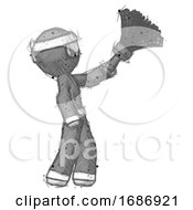Poster, Art Print Of Sketch Ninja Warrior Man Dusting With Feather Duster Upwards