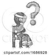 Poster, Art Print Of Sketch Ninja Warrior Man Question Mark Concept Sitting On Chair Thinking