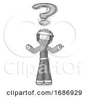 Poster, Art Print Of Sketch Ninja Warrior Man With Question Mark Above Head Confused