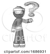 Poster, Art Print Of Sketch Ninja Warrior Man Holding Question Mark To Right