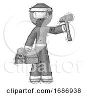Poster, Art Print Of Sketch Ninja Warrior Man Holding Tools And Toolchest Ready To Work