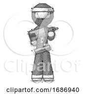 Sketch Ninja Warrior Man Holding Large Drill