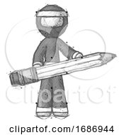 Sketch Ninja Warrior Man Writer Or Blogger Holding Large Pencil
