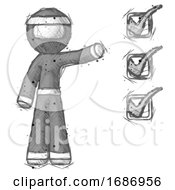 Poster, Art Print Of Sketch Ninja Warrior Man Standing By List Of Checkmarks