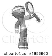 Poster, Art Print Of Sketch Ninja Warrior Man Inspecting With Large Magnifying Glass Facing Up