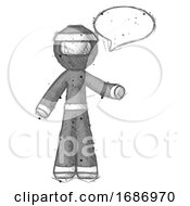 Poster, Art Print Of Sketch Ninja Warrior Man With Word Bubble Talking Chat Icon