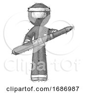 Poster, Art Print Of Sketch Ninja Warrior Man Posing Confidently With Giant Pen