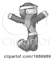 Poster, Art Print Of Sketch Ninja Warrior Man Jumping Or Kneeling With Gladness