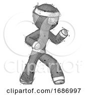 Sketch Ninja Warrior Man Martial Arts Defense Pose Right