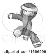 Poster, Art Print Of Sketch Ninja Warrior Man Action Hero Jump Pose