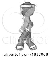 Poster, Art Print Of Sketch Ninja Warrior Man Walking Left Side View