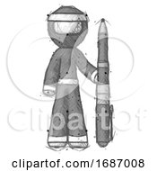 Sketch Ninja Warrior Man Holding Large Pen