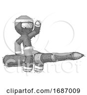 Poster, Art Print Of Sketch Ninja Warrior Man Riding A Pen Like A Giant Rocket