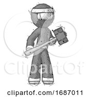 Poster, Art Print Of Sketch Ninja Warrior Man With Sledgehammer Standing Ready To Work Or Defend