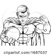 Superhero Holding Cricket Ball Sports Mascot