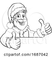 Young Santa Peeking Over Sign Christmas Cartoon