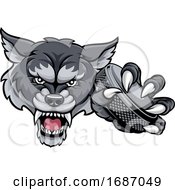 Poster, Art Print Of Wolf Ice Hockey Player Animal Sports Mascot