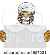 Poster, Art Print Of Wildcat Chef Cartoon Restaurant Mascot Sign