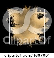 Poster, Art Print Of Gold Foil Splatter With White Frame On A Black Background