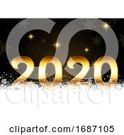 Poster, Art Print Of Happy New Year Background With Golden Numbers Nestled In Snow