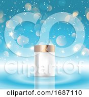 Poster, Art Print Of Christmas Background With A Blank Cosmetic Bottle On A Bokeh Lights Design