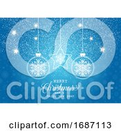 Poster, Art Print Of Christmas Background With Hanging Baubles On Snowflake Design