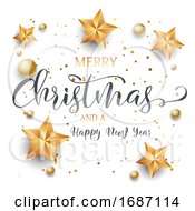 Poster, Art Print Of Christmas Background With Decorative Text Stars And Baubles